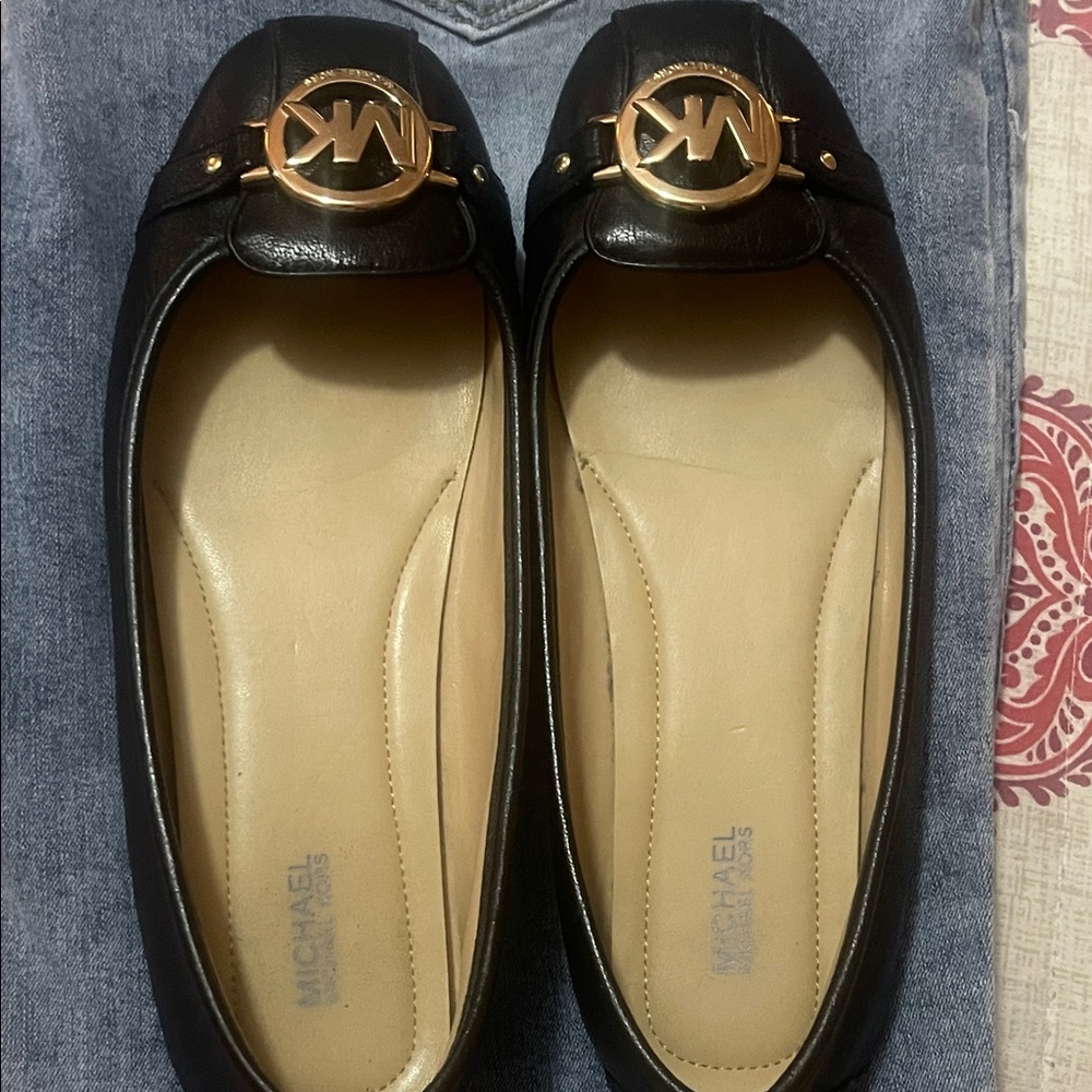 Michael Kors Black Flats with Gold Accents